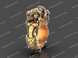 انگشتر نقره پری دریایی طلایی