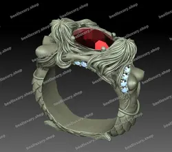 انگشتر نقره پری دریایی طلایی