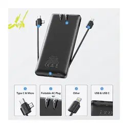 پاوربانک برند ورورک مدل VRURC ۱۰۰۰۰mAh Portable Charger with Built-In Cables and AC Wall Plug