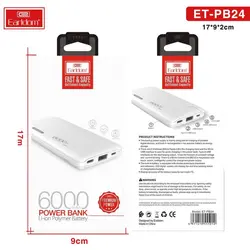 پاوربانک الدروم مدل Etpb24 ظرفیت 6000 میلی‌آمپر ساعت