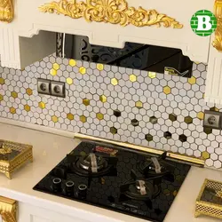بین کابینتی هگزان سفید دکور طلایی 563