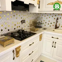 بین کابینتی هگزان سفید دکور طلایی 563