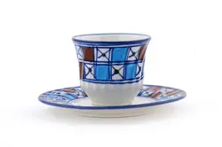 فنجان دسته دار ونعلبکی چینی میبد مروارید طرح شطرنجی &mdash; فروشگاه اینترنتی دیجی می