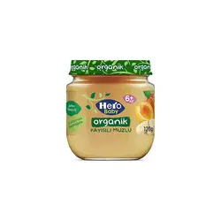 پوره میوه ارگانیک زردآلو و موز هرو بیبی Hero Baby حجم 120 گرم
