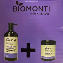 ست دو عددی شامپو و ماسک مو بدون سولفات ضد ریزش و کراتینه بیومونتی Biomonti حاوی کلاژن