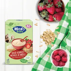 سرلاک هشت غله با میوه های قرمز و شیر هرو بیبی Hero Baby حجم 200 گرم