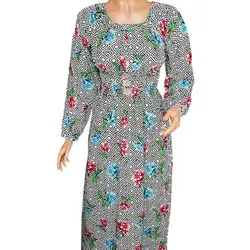 پیراهن ساحلی بلند آستین دار لوزی گل