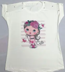 تیشرت سفید طرح Cute Girl سرشانه تور