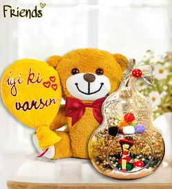 تولدت مبارک خرس عروسکی مخمل دار و هدیه بهترین دوستان برای دوستان تراریوم گلابی روشن (ترکیه)