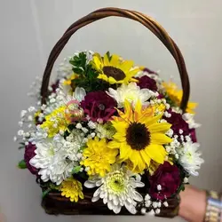 سبدگل آفتابگردان و داودی | سبد گل طبیعی ارزان + ارسال رایگان در شهر تهران| گل فروشی گلیزه