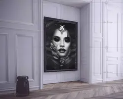 تابلو عکس نقاشی دیجیتال سیاه و سفید پورتره زن