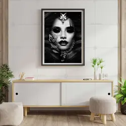 تابلو عکس نقاشی دیجیتال سیاه و سفید پورتره زن