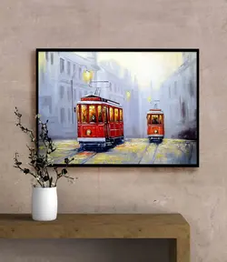 تابلو عکس نقاشی فانتزی قطار شهری