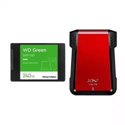 هارد اینترنال وسترن دیجیتال WD Green SATA 240GB + هارد باکس ای دیتا مدل EX500 - آی تی مال