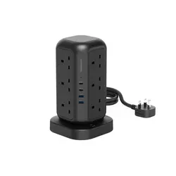 چند راهی برق و شارژر پاورولوژی Powerology 12 Socket Multi-Port Tower Hub PWCUQC013 دارای 4 پورت