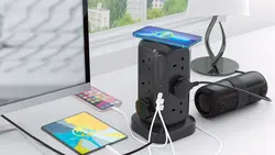 چند راهی برق و شارژر پاورولوژی Powerology 12 Socket Multi-Port Tower Hub PWCUQC013 دارای 4 پورت