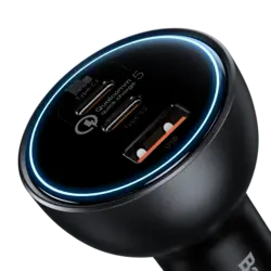 شارژر فندکی فست شارژ بیسوس Baseus QC5.0 C+C+U Car Charger TZCCZM-0G توان 160 وات همراه با کابل