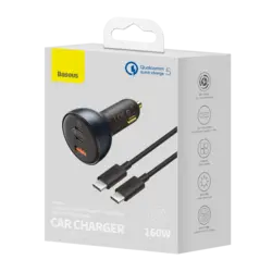 شارژر فندکی فست شارژ بیسوس Baseus QC5.0 C+C+U Car Charger TZCCZM-0G توان 160 وات همراه با کابل