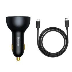 شارژر فندکی فست شارژ بیسوس Baseus QC5.0 C+C+U Car Charger TZCCZM-0G توان 160 وات همراه با کابل