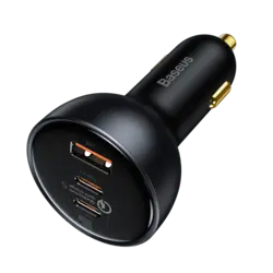 شارژر فندکی فست شارژ بیسوس Baseus QC5.0 C+C+U Car Charger TZCCZM-0G توان 160 وات همراه با کابل