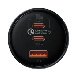 شارژر فندکی فست شارژ بیسوس Baseus QC5.0 C+C+U Car Charger TZCCZM-0G توان 160 وات همراه با کابل