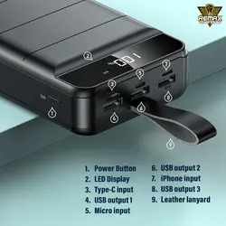 پاوربانک 50000 ریمکس Remax RPP-185 Leader Series Fast Charging Power bank توان 2.1 آمپر