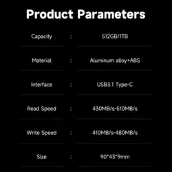 درایو SSD اکسترنال لنوو Lenovo Thinkplus US201 512GB Portable External SSD Type C ظرفیت 512 گیگابایت