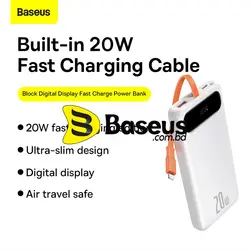 پاوربانک 10000 فست شارژ Baseus Block Digital Display PPBLK-02 توان 20 وات با کابل متصل لایتنینگ