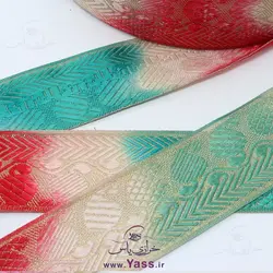 خرید نوار سنتی بافت قرمز کرم سبز زری طلایی 5 سانت - خرازی یاس