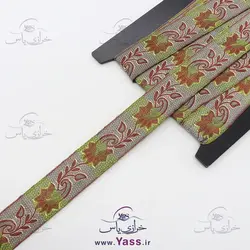 خرید نوار سنتی هندی 3 سانت قهوه ای طرح بته جقه و برگ سبز - خرازی یاس