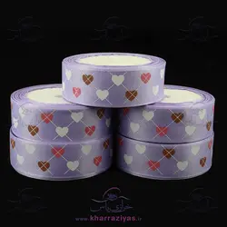 خرید روبان گروگرن ( گلو ) 2/5 سانت طرح قلب یاسی - خرازی یاس