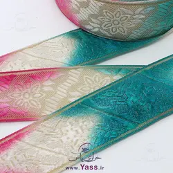 خرید نوار سنتی بافت سرخابی کرم سبز زری طلایی 5 سانت - خرازی یاس