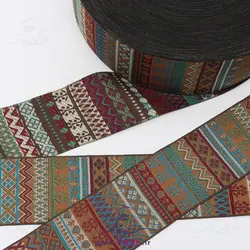 خرید نوار سنتی بافت 5 سانت چند رنگ طرحدار زمینه خردلی - خرازی یاس