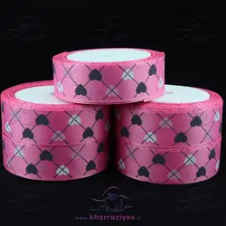 خرید روبان گروگرن ( گلو ) 2/5 سانت طرح قلب سرخابی - خرازی یاس