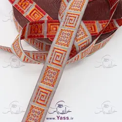 خرید نوار سنتی بافت 2 سانت طوسی طرح جاجیم - خرازی یاس
