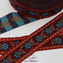 خرید نوار سنتی بافت 5 سانت مشکی قرمز گل آبی - خرازی یاس
