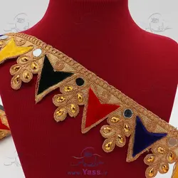 خرید نوار هندی آینه کاری و نگین دار لمه طلایی 5 سانت - خرازی یاس