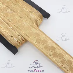 خرید نوار هندی لمه دوزی طرح برگ طلایی 4.5 سانت - خرازی یاس