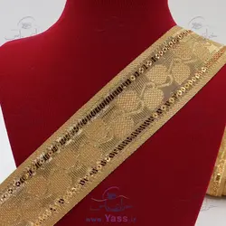 خرید نوار هندی لمه دوزی طرح برگ طلایی 4.5 سانت - خرازی یاس
