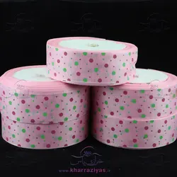 خرید روبان گروگرن ( گلو ) 2/5 سانت خالدار صورتی روشن - خرازی یاس