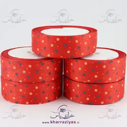 خرید روبان گروگرن ( گلو ) 2/5 سانت خالدار قرمز - خرازی یاس