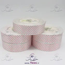 خرید روبان ساتن 2.5 سانت خالدار سفید قرمز (توپ 33 یاردی) - خرازی یاس
