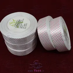 خرید روبان ساتن 2.5 سانت خالدار سفید قرمز (توپ 33 یاردی) - خرازی یاس