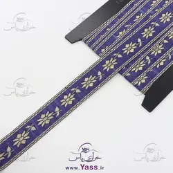 خرید نوار سنتی هندی 3 سانت کاربنی طرح گل کرم طلایی زری دار - خرازی یاس