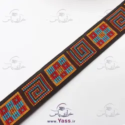 خرید نوار سنتی بافت قهوه ای سوخته طرح جاجیم 3 سانت - خرازی یاس