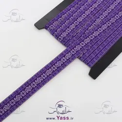 خرید نوار سنتی هندی 2.5 سانت بنفش طرح گل حاشیه لوزی - خرازی یاس