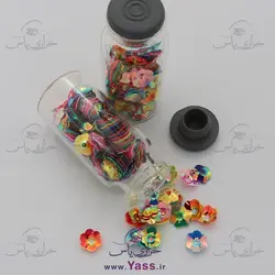 خرید پولک کاسه ای هولوگرامی 8 میل طرح گل هفت رنگ - خرازی یاس