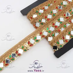 نوار هندی آینه کاری حرارتی طرح برگ طلایی 3 سانت