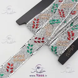 نوار هندی آینه کاری حرارتی خوشه گندمی نقره ای 3 سانت