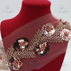 نوار پولک و ملیله دوزی رزگلد مدل گل برجسته